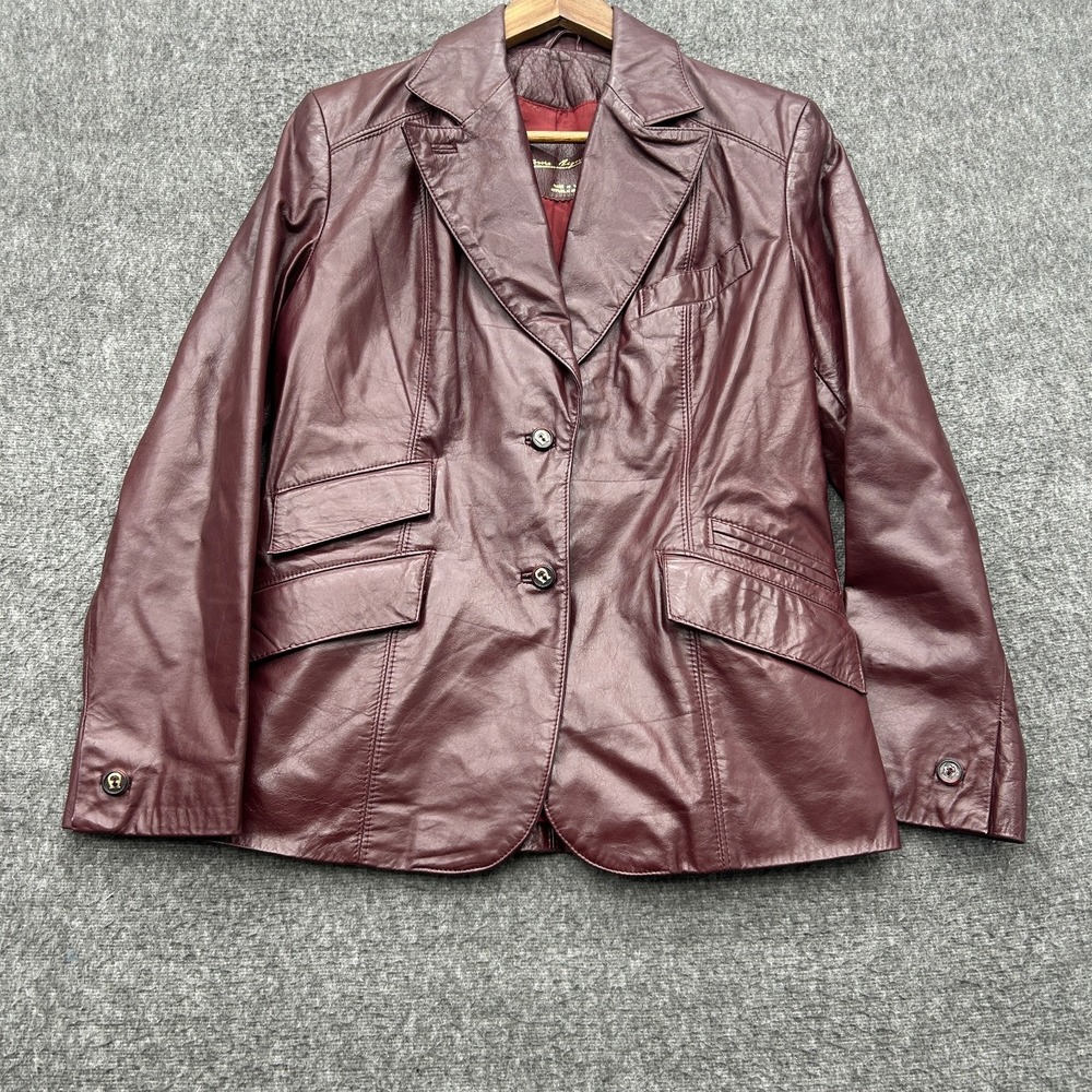 Vintage Etienne Aigner Genuine Leather Blazer Jacket Burgundy Womens Size 10